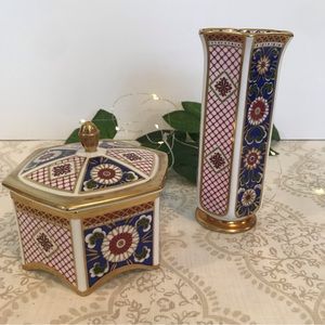 Vintage Aynsley Imperial Vase & Trinket Box Lid Fine Bone China Made In England